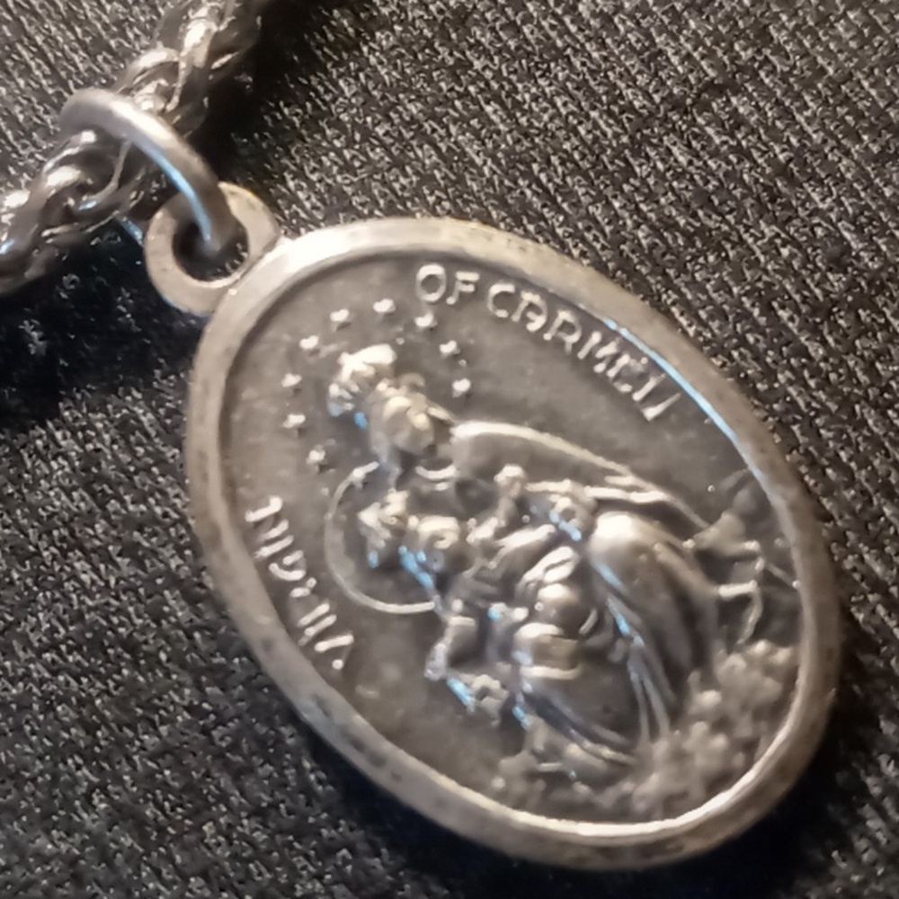 Vintage Lady of Carmel (Mary) pendant on a stainless wheat chain. Stamped italy